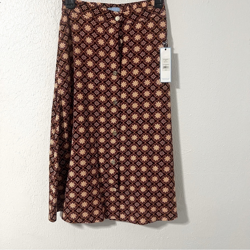 Draper James Women’s Size XS Midi Button Front Brown Patterned A-Line Skirt